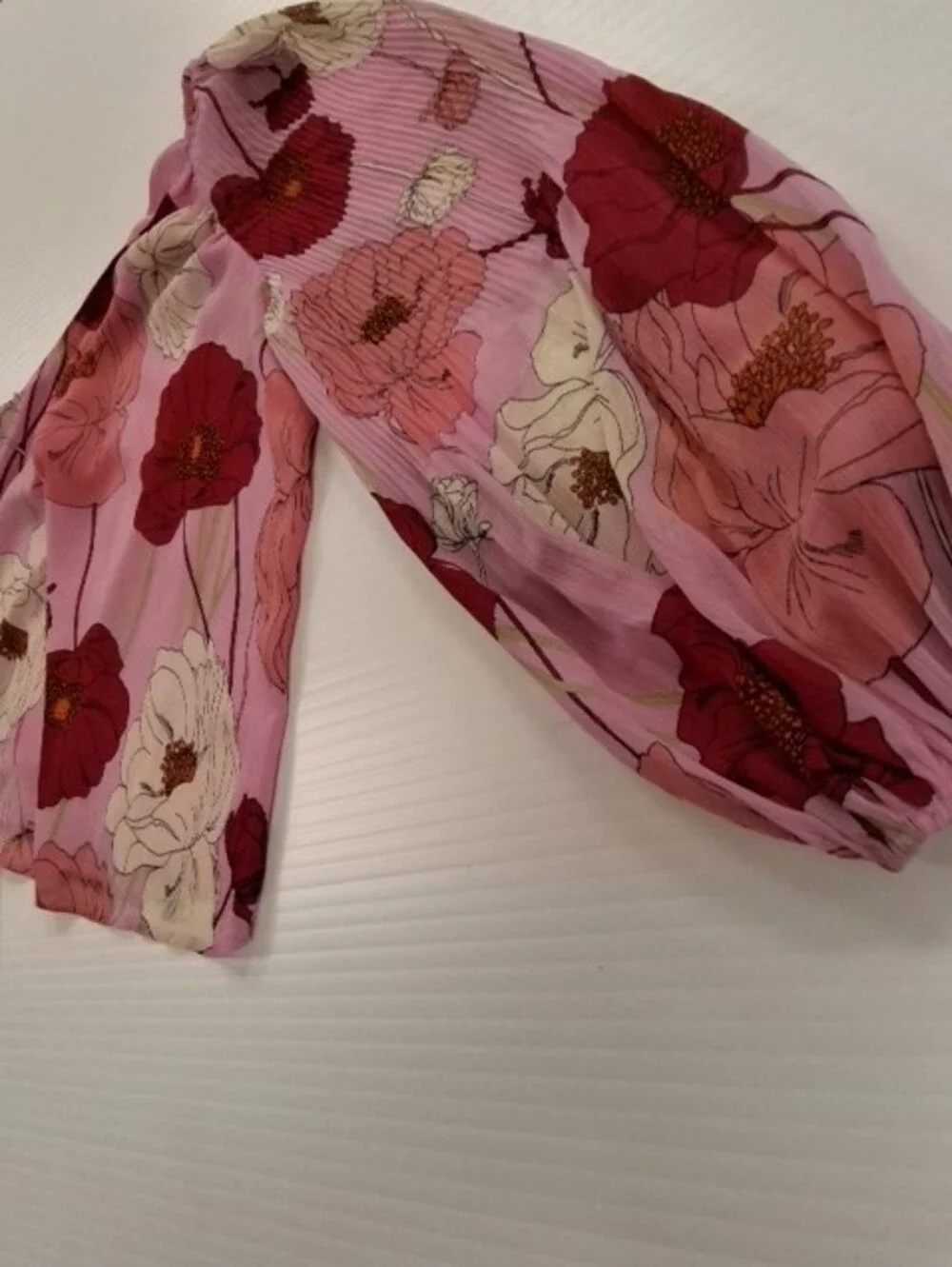 Express Pink Floral TOP with Red and Cream Blooms